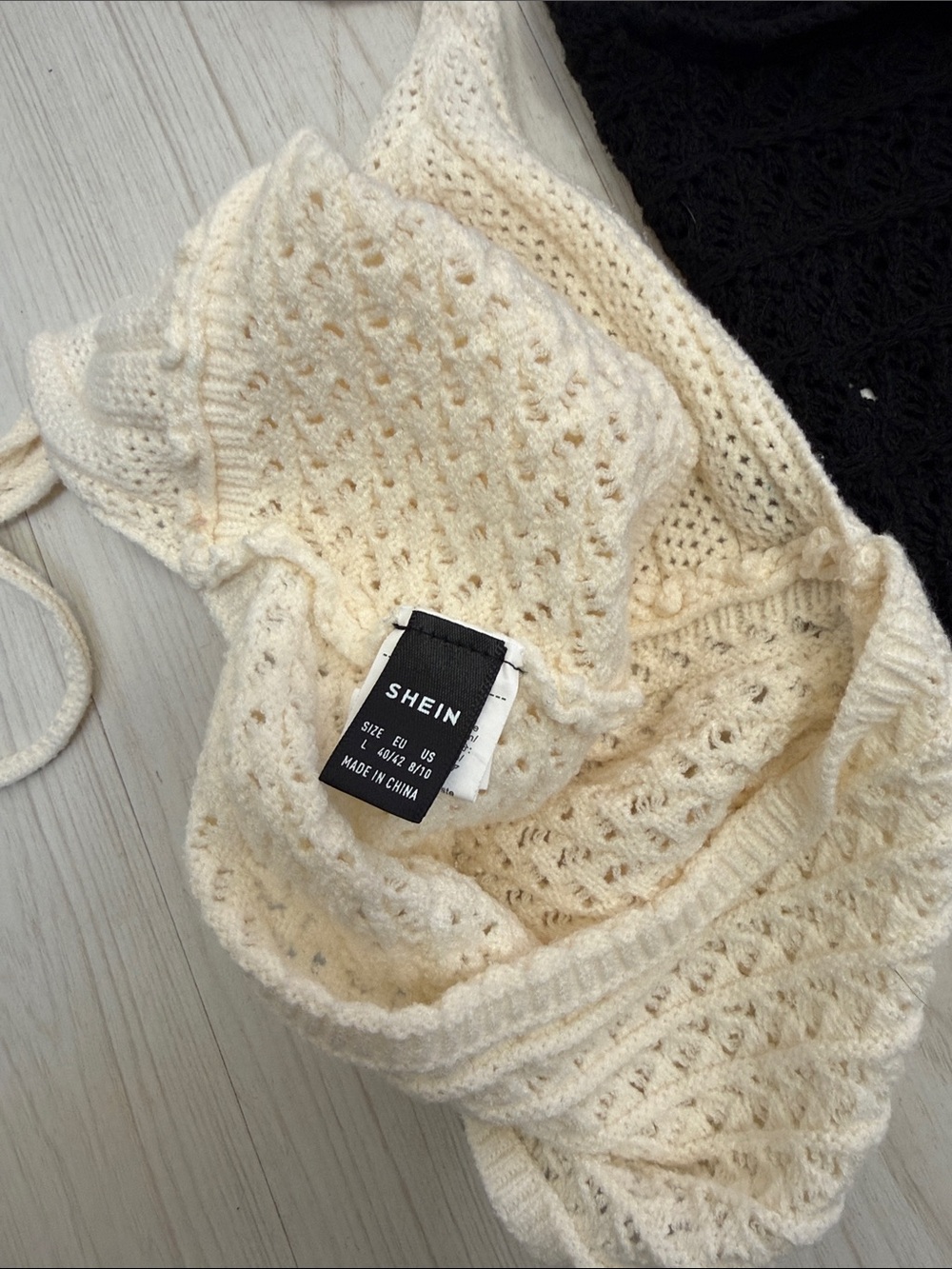 SHEIN Crochet Halter Bralette Set — Black & Cream - Picture 7 of 9